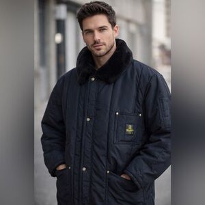 Vintage RefrigiWear Freezer Jacket 0322R Black Insulated Work Coat Faux Fur Coll